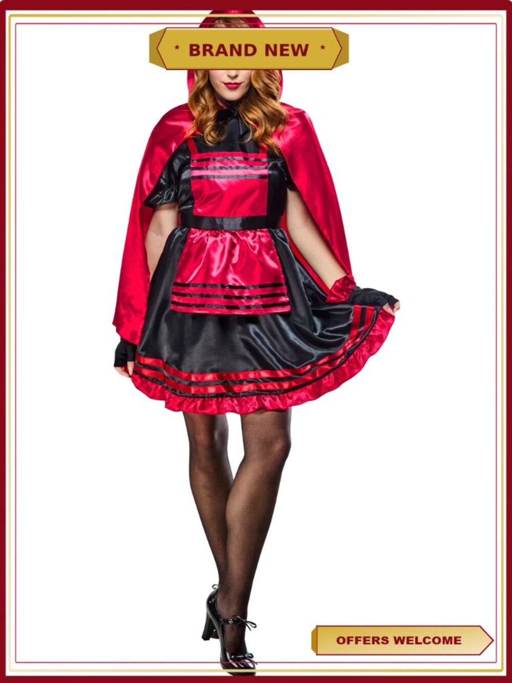 Red Riding Hood Costume for Adults | Halloween Gothic Cape Dress Set | Women's